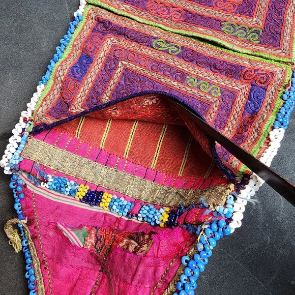 Kuchi Embroidered Pouch Wallet Central Asian Handmade Beaded Pink Purple - Picture 6 of 8